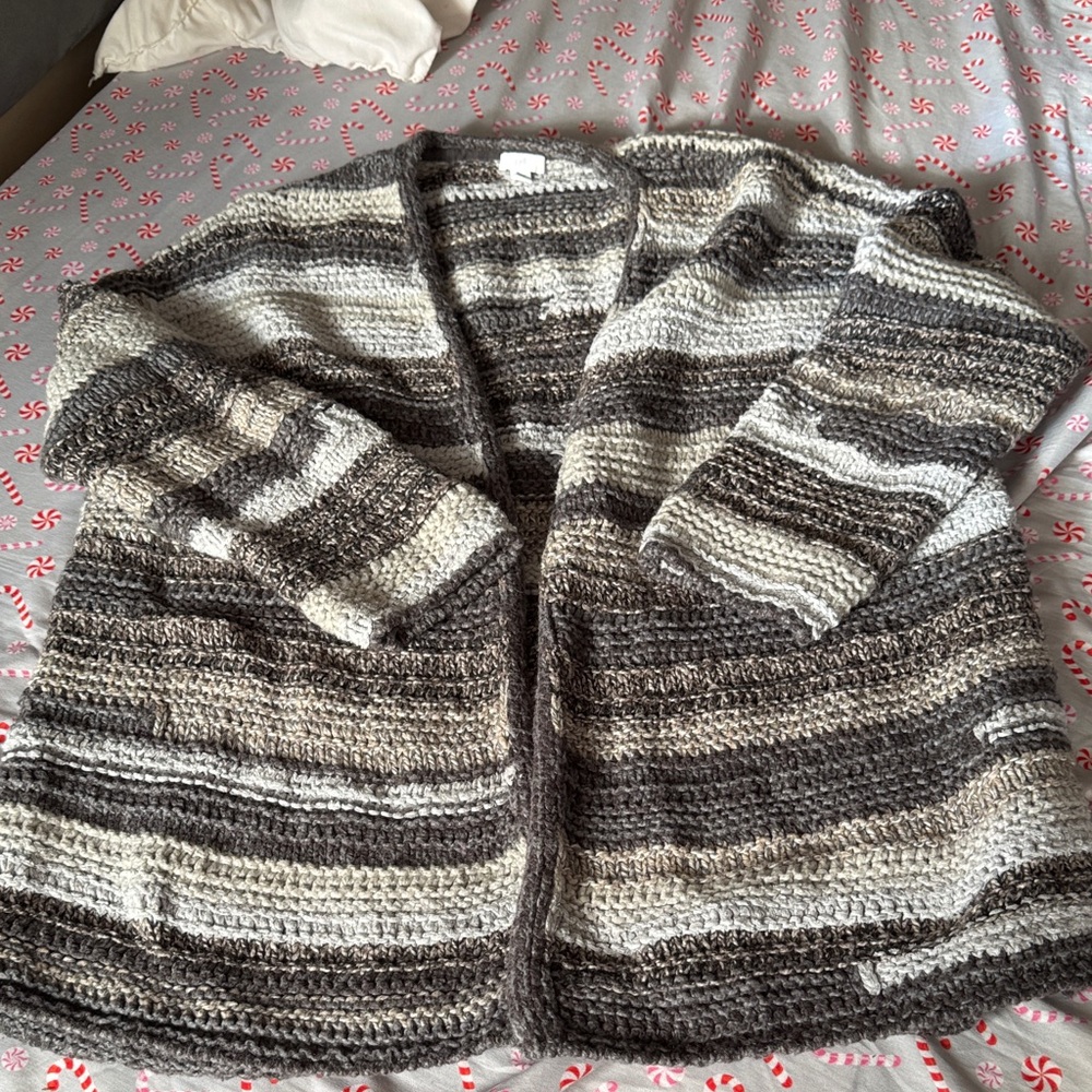 J. Jill Gray and Cream Striped Cardigan